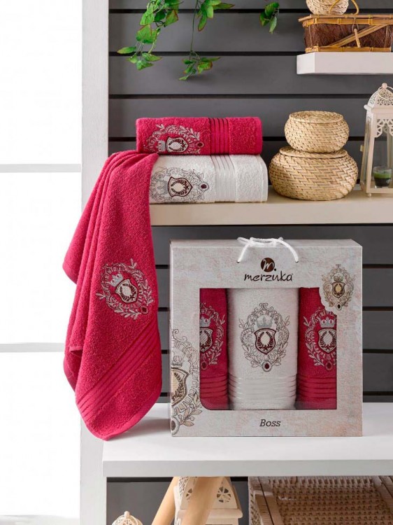 Набор полотенец махровых MERZUKA BOSS (3 шт.) бордовый — Мартекс