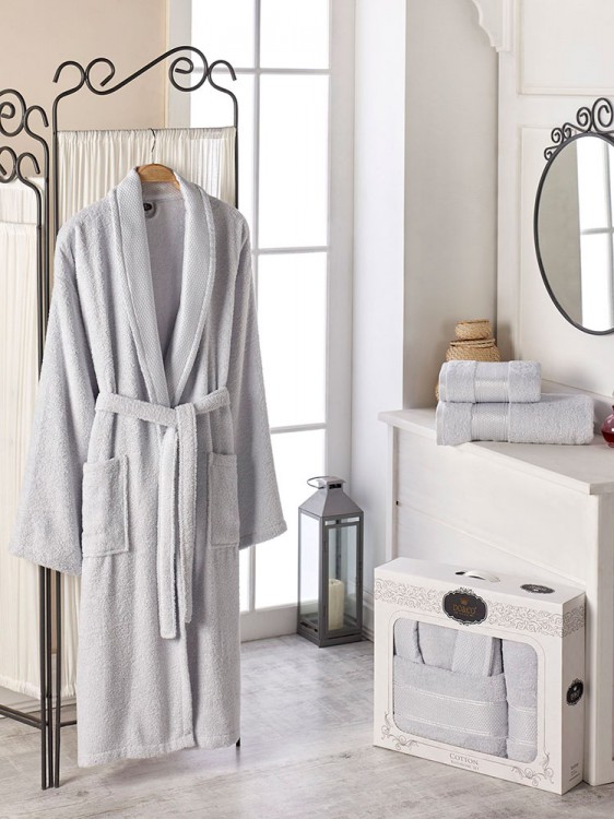 Набор халат махровый DO&amp;CO шалька с полотенцами 50х90 и 70х140 серый — Мартекс