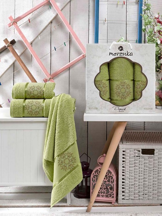 Набор махровых полотенец MERZUKA DAMASK (3 шт.) светло-зеленый — Мартекс