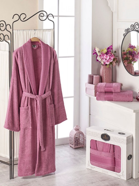Набор халат махровый DO&amp;CO шалька с полотенцами 50х90 и 70х140 фуксия — Мартекс