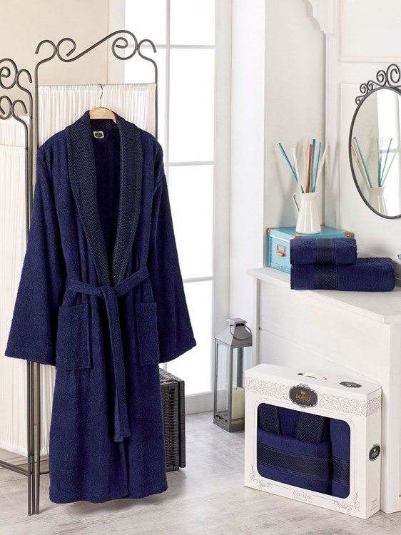 Набор халат махровый DO&amp;CO шалька с полотенцами 50х90 и 70х140 синий (54 разм.)  — Мартекс