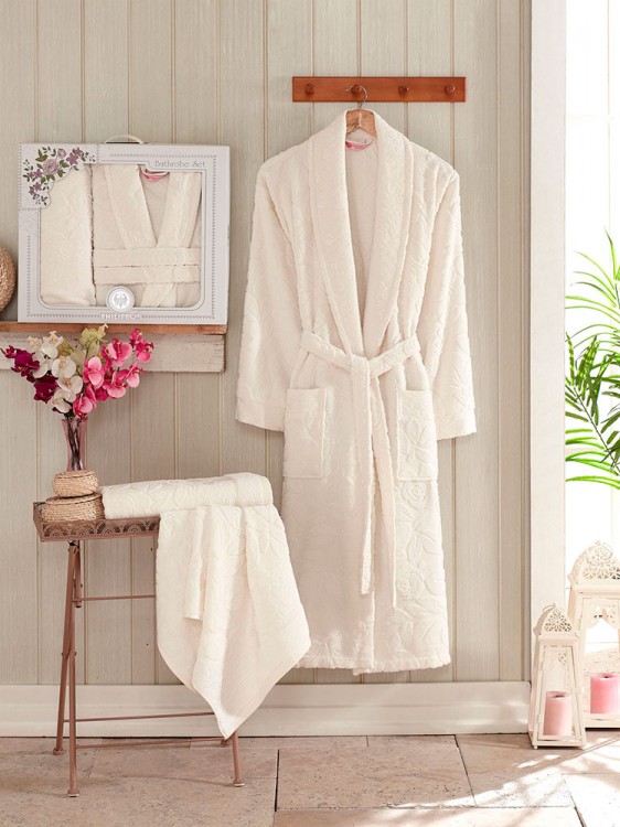 Набор халат PHILIPPUS шалька (3 предмета) ASIYA кремовый 52 размер  — Мартекс