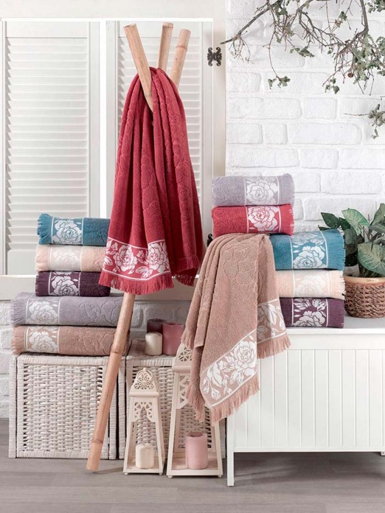 Полотенце DO&amp;CO махровое жаккард с бахромой 50*90 (1/6 шт.) ROSE — Мартекс