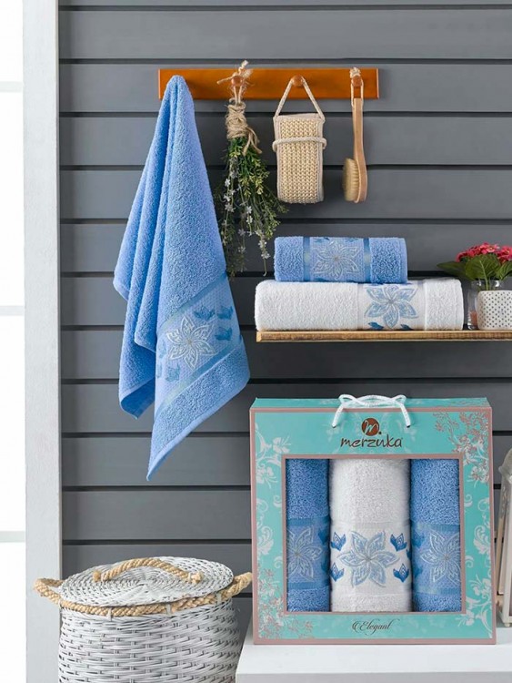 Набор полотенец махровых MERZUKA ELEGANT (3 шт.) голубой — Мартекс