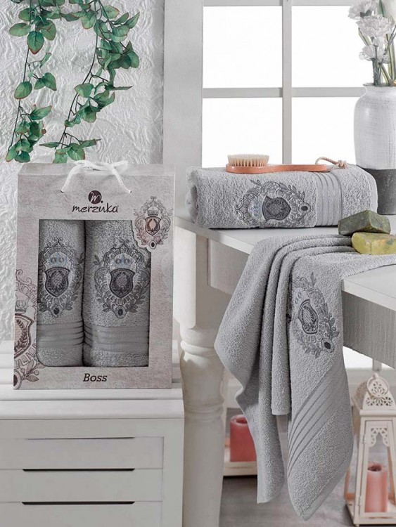 Набор полотенец махровых MERZUKA BOSS (2 шт.) серый — Мартекс