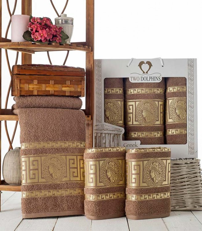 Набор полотенец махровых TWO DOLPHINS GREEK CLASS (3 шт.) коричневый — Мартекс