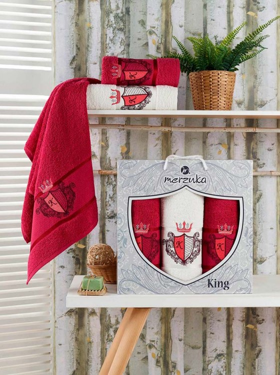 Набор полотенец махровых MERZUKA KING (3 шт.) бордовый — Мартекс
