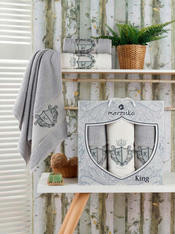Набор полотенец махровых MERZUKA KING (3 шт.) серый — Мартекс