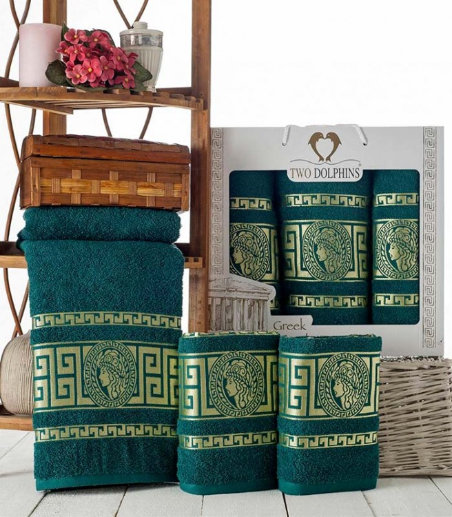 Набор полотенец махровых TWO DOLPHINS GREEK CLASS (3 шт.) зеленый — Мартекс