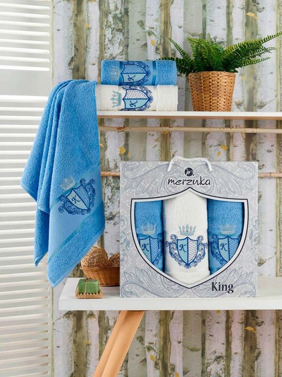 Набор полотенец махровых MERZUKA KING (3 шт.) голубой — Мартекс
