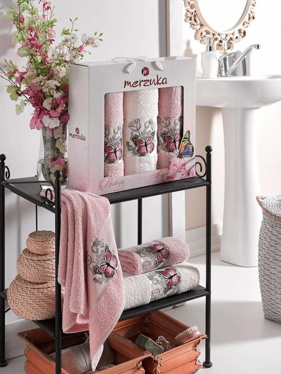 Набор полотенец махровых MERZUKA BUTTERFLY (3 шт.) розовый — Мартекс