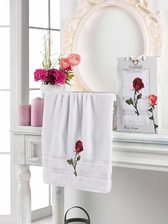 Махровое полотенце TWO DOLPHINS ROSE LOVE 50х90 (1 шт.) белый фото 1 — Мартекс