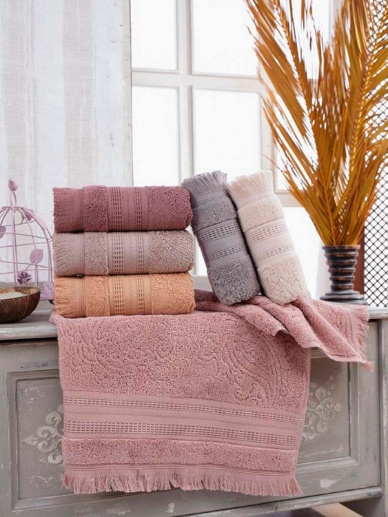 Полотенце DO&amp;CO махровое жаккард с бахромой  50*90 (1/6 шт.) ASMALI KONAK — Мартекс