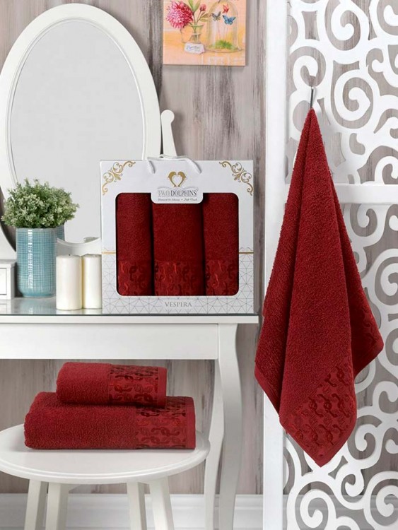 Набор полотенец махровых TWO DOLPHINS VESPIRA (3 шт.) бордовый — Мартекс