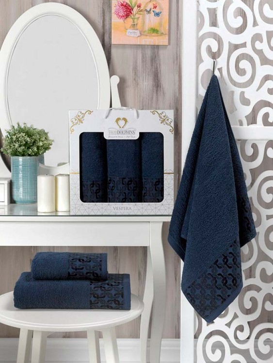 Набор полотенец махровых TWO DOLPHINS VESPIRA (3 шт.) синий — Мартекс