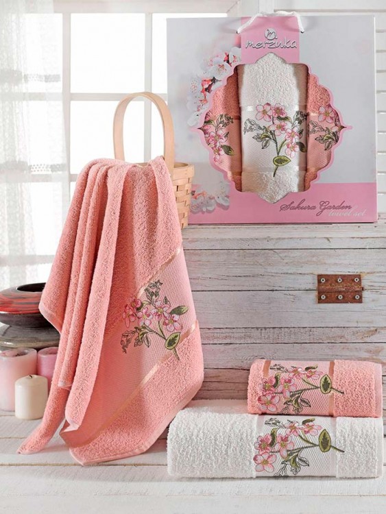 Набор махровых полотенец MERZUKA SAKURA GARDEN (3 шт.) брусничный — Мартекс