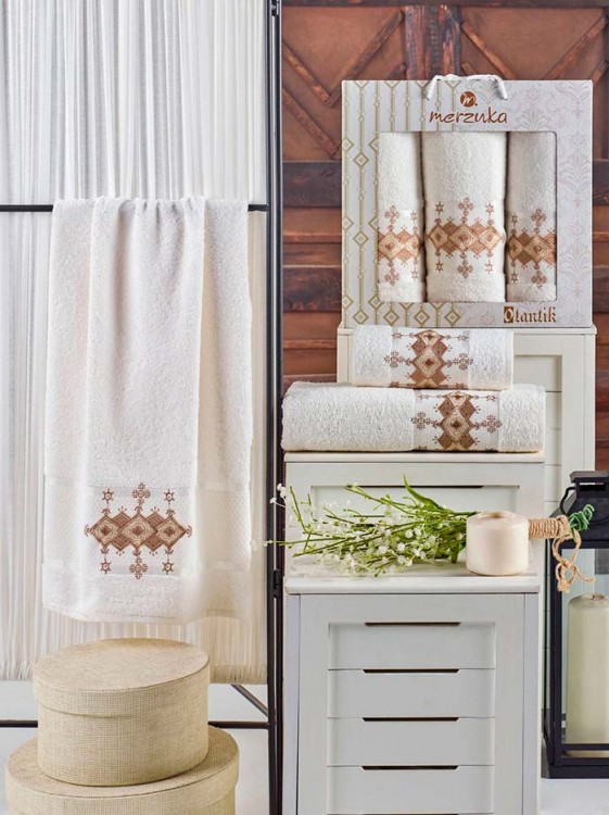 Набор полотенец махровых MERZUKA OTANTIC (3 шт.) кремовый — Мартекс