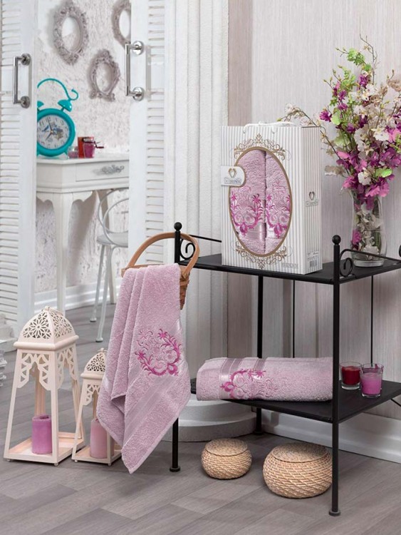 Набор махровых полотенец TWO DOLPHINS HURREM светло-розовый — Мартекс