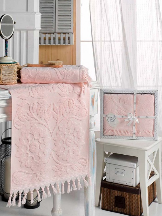 Набор полотенец DO&amp;CO жаккард с бахромой  AMAZON (2 шт.) розовый — Мартекс