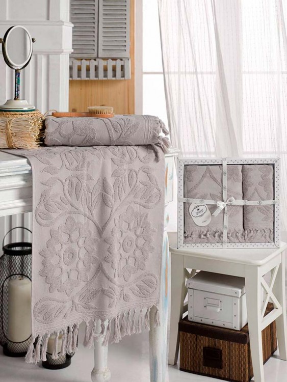 Набор полотенец DO&amp;CO жаккард с бахромой  AMAZON (2 шт.) молочный — Мартекс