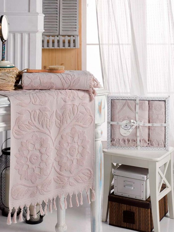 Набор полотенец DO&amp;CO жаккард с бахромой  AMAZON (2 шт.) брусничный — Мартекс