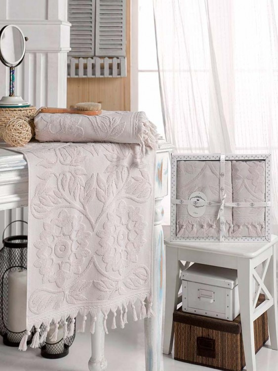 Набор полотенец DO&amp;CO жаккард с бахромой  AMAZON (2 шт.) лиловый — Мартекс