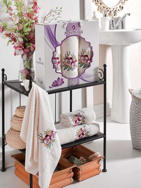 Набор махровых полотенец MERZUKA VIOLET (3 шт.) кремовый — Мартекс