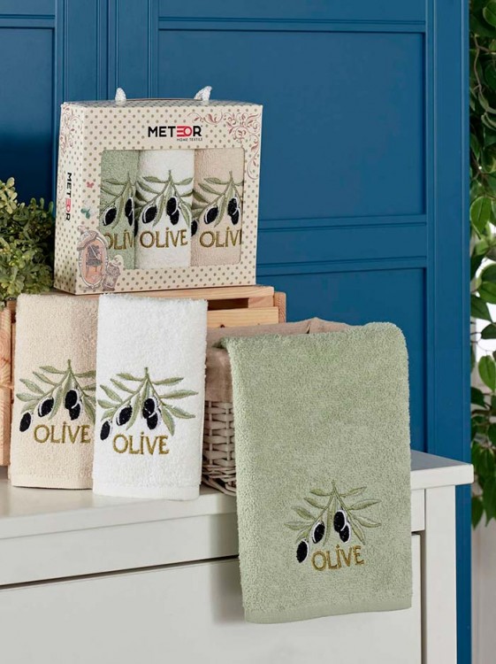 Махровые полотенца METEOR VENUS OLIVE 30*50 (3 шт.) — Мартекс