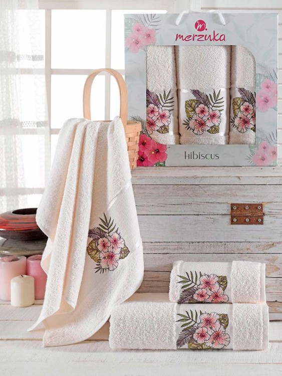 Набор полотенец махровых MERZUKA HIBISCUS (3 шт.) кремовый — Мартекс
