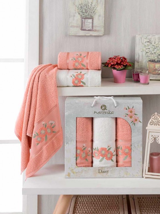 Набор полотенец махровых MERZUKA DAISY GOLD (3 шт.) персиковый — Мартекс