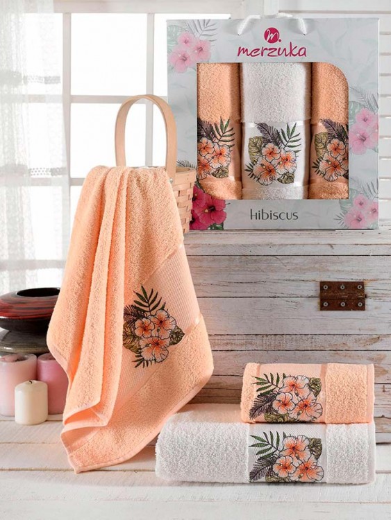 Набор полотенец махровых MERZUKA HIBISCUS (3 шт.) оранжевый — Мартекс