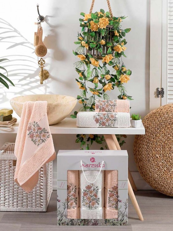 Набор махровых полотенец MERZUKA FLORAL (3 шт.) пудра — Мартекс