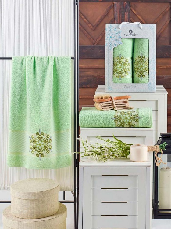 Набор полотенец махровых MERZUKA SNOWFLAKE (2 шт.) фисташковый — Мартекс