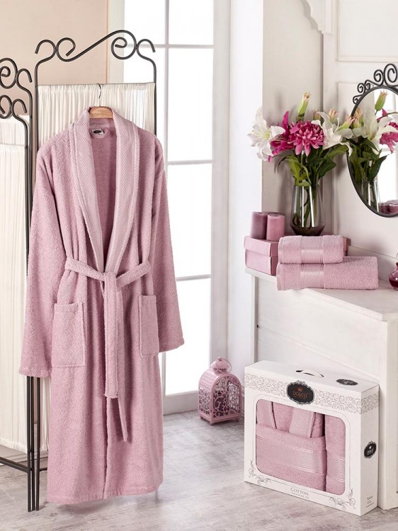 Набор халат махровый DO&amp;CO шалька с полотенцами 50х90 и 70х140 брусничный — Мартекс